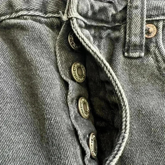 American Eagle Size 4 Black Button Fly Jean Mini Skirt Distressed - Picture 4 of 8